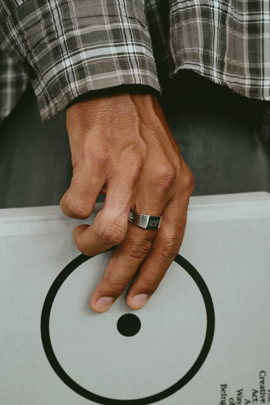 Recycled-Silver-Ring-Engravable-Letter_Signet-Square-Face; on model